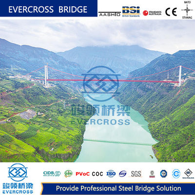 High Stiffness Structural Steel Cable Suspension Bridge Professtional Painted